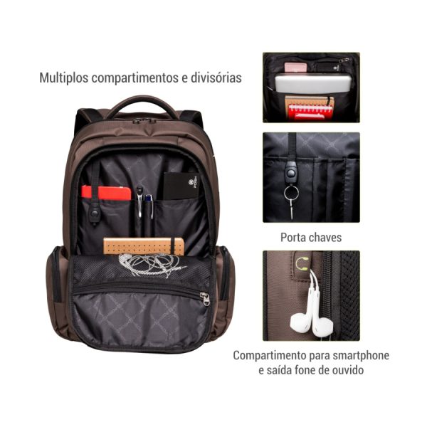 Mochila Executiva Antifurto Para Notebook 15.6 Posher Journey Café