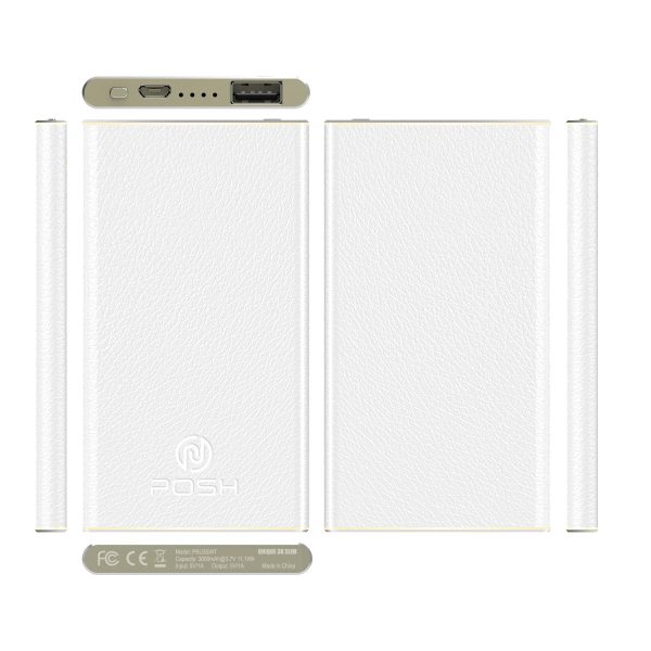 Carregador Portátil Power Bank Premium Bateria 3.000mah Genuíno Unique Posher Branco