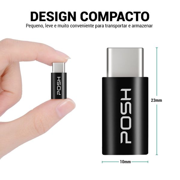 Adaptador Posher Micro USB para USB C em ABS para cabo USB Branco