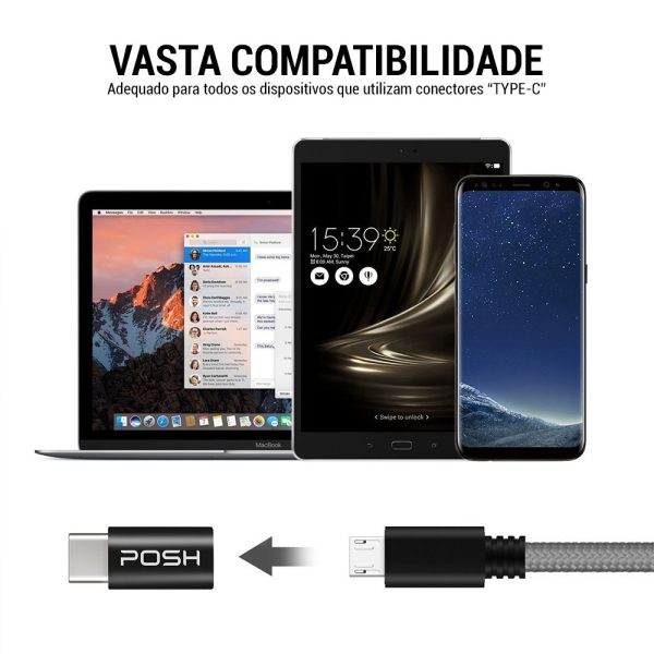 Adaptador Posher Micro USB para USB C em ABS para cabo USB Branco