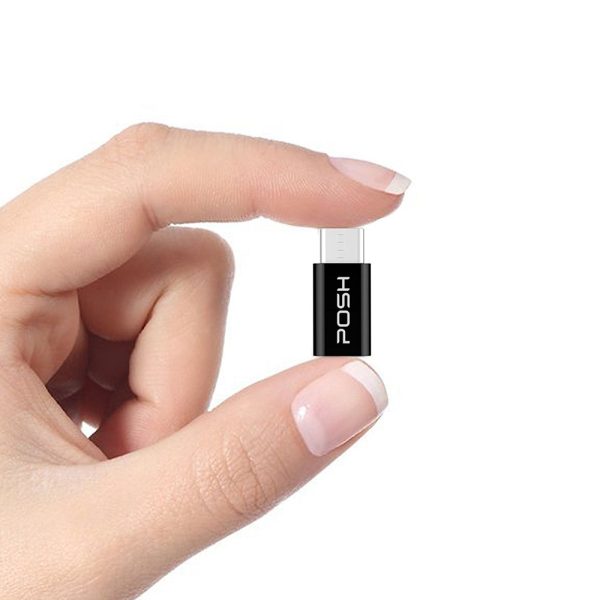 Adaptador Posher Micro USB para USB C em ABS para cabo USB Preto