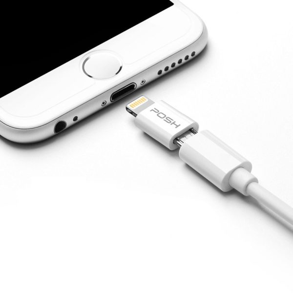 Adaptador Conversor Lightning Micro USB carrega transfere sincroniza dados Posher Branco